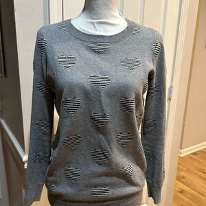 Wallace Madewell JCrew Gray Heart Pattern Crew Neck Sweater XS